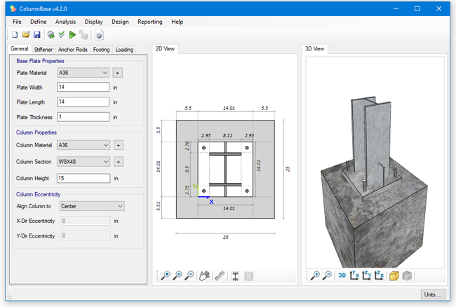 ColumnBase - 3D FE software for analysis and design of stiffened base plates