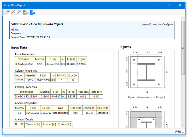 ColumnBase Reports, Input Data Report, base plate design software